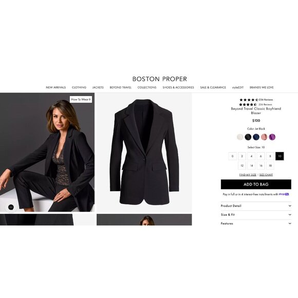 Size 10 $120.00 BOSTON PROPER Beyond Travel Gold Classic Boyfriend Blazer Jacket - Picture 4 of 14